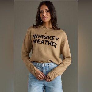 Panache Tan Crewneck Sweater with Black 'WHISKEY WEATHER' Graphic